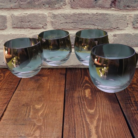Mid century modern silver fade rolly polly glasses Four glasses set A - Picture 1 of 16